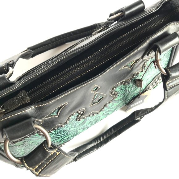 TRINITY RANCH Teal Tooled Genuine Leather Bag - Picture 7 of 15